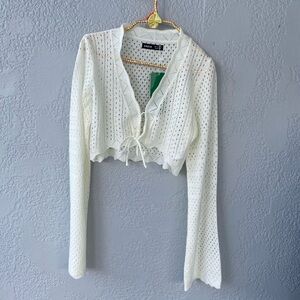 NWT SHEIN White Eyelet Knit Blouse Coverup Cardigan